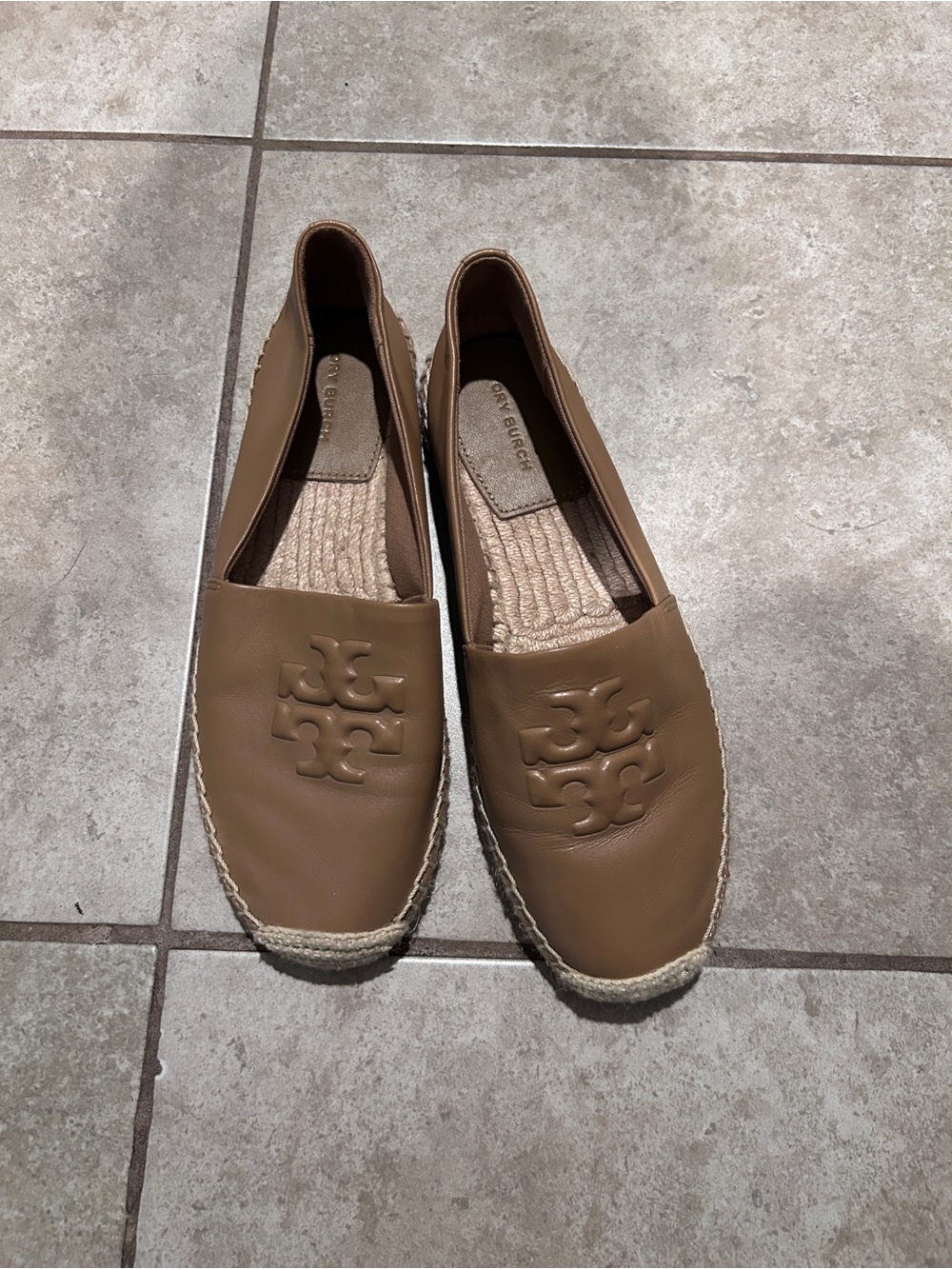 Tory Burch Brown Leather Logo Espadrilles
